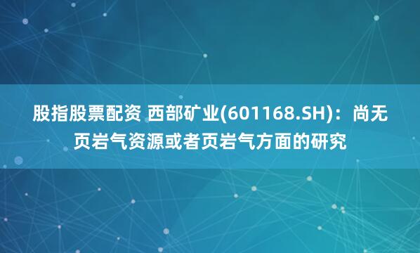 股指股票配资 西部矿业(601168.SH)：尚无页岩气资源或者页岩气方面的研究