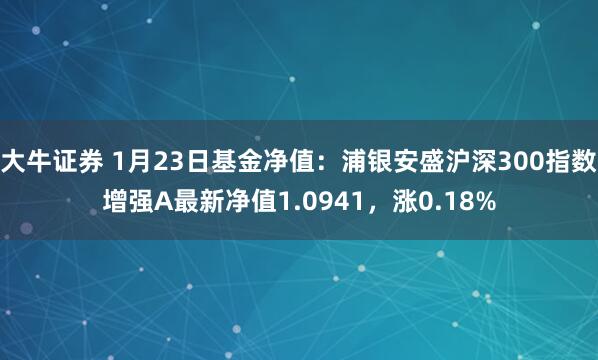 大牛证券 1月23日基金净值：浦银安盛沪深300指数增强A最新净值1.0941，涨0.18%